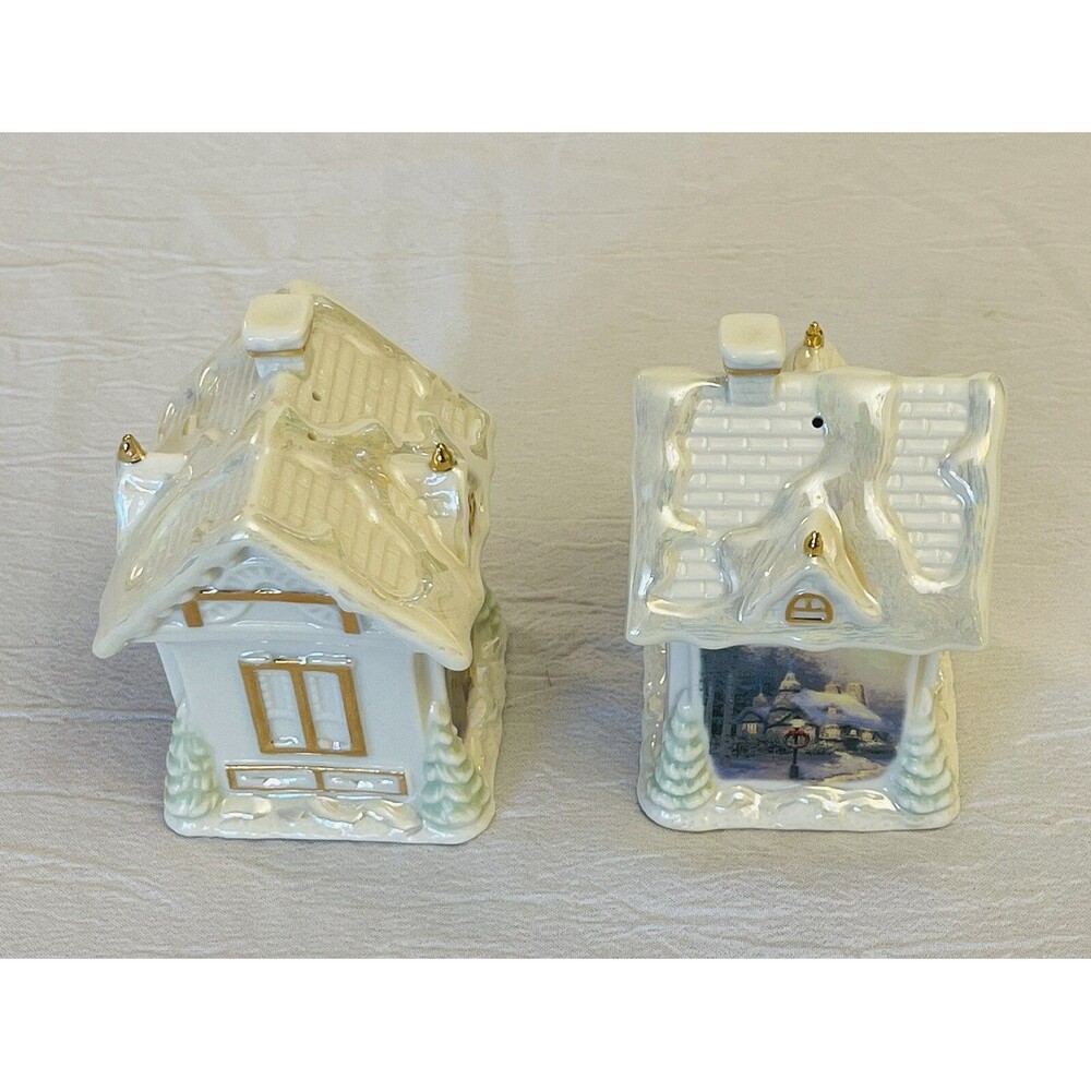 Thomas Kinkade Lenox Salt Pepper Shakers Stonehearth Hutch 2005 Cottage VTG - Picture 2 of 10